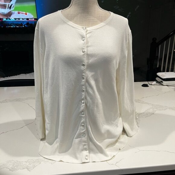 Premise Cream Button-Down Women's Cardigan Sweater Top Plus Size 2X - Picture 1 of 5